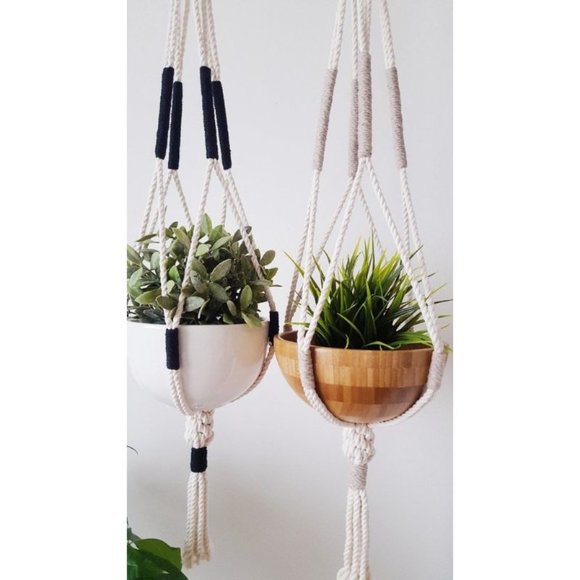 Macrame Plant Hanger Hanging Planter Color Block - Picture 3 of 4